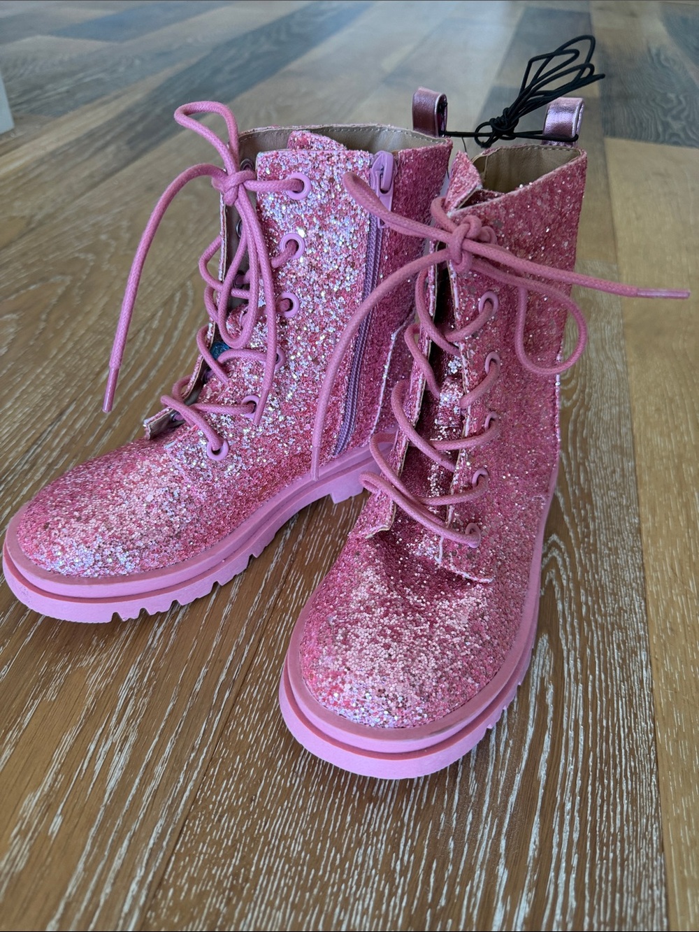 Sparkle Pink combat lace up Boots